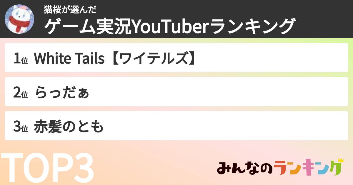 猫桜さんの「ゲーム実況YouTuberランキング」