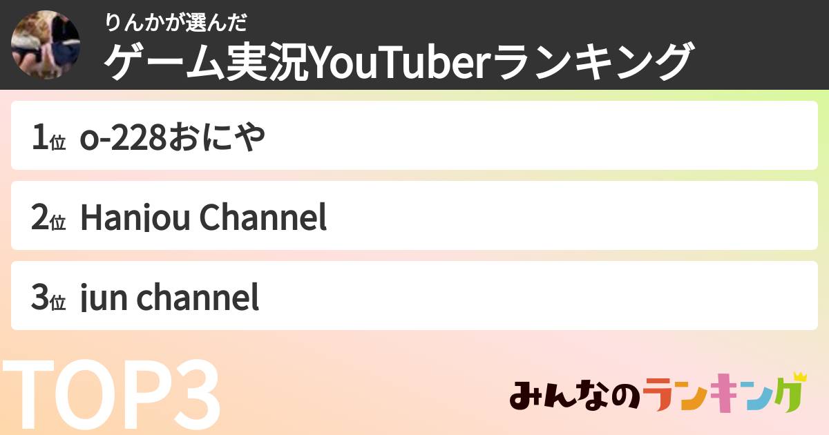 りんかさんの「ゲーム実況YouTuberランキング」