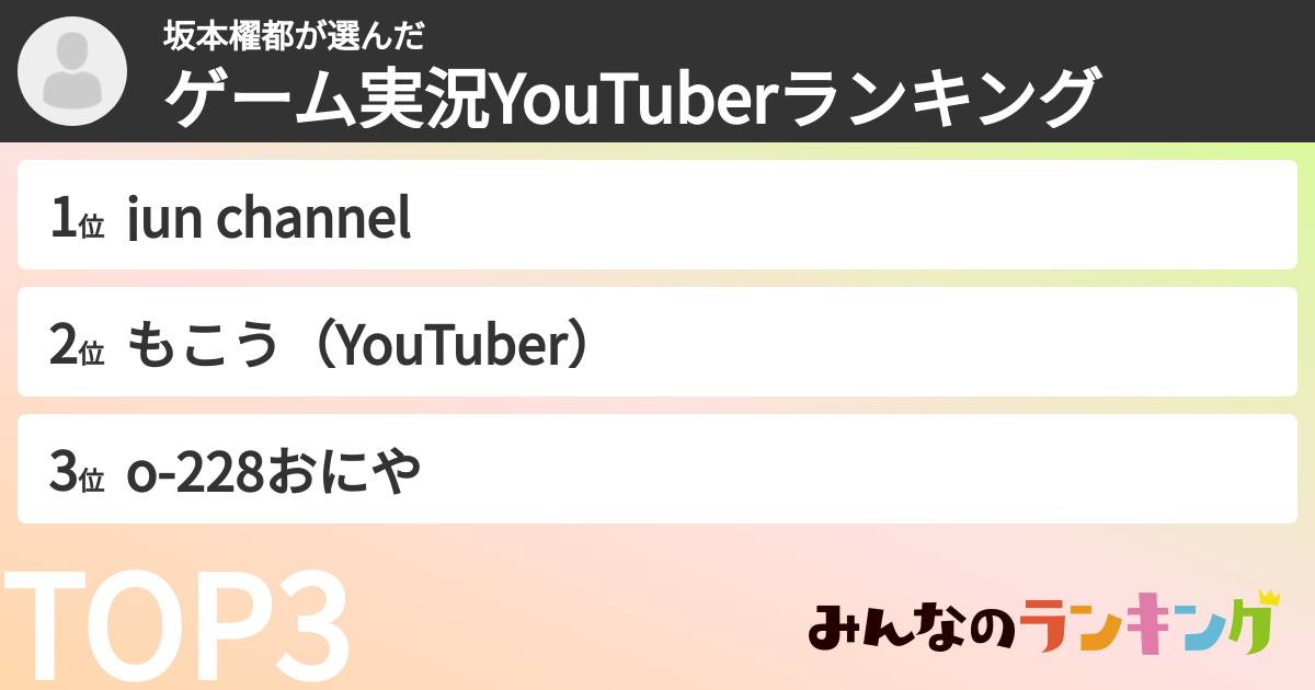 坂本櫂都さんの「ゲーム実況YouTuberランキング」