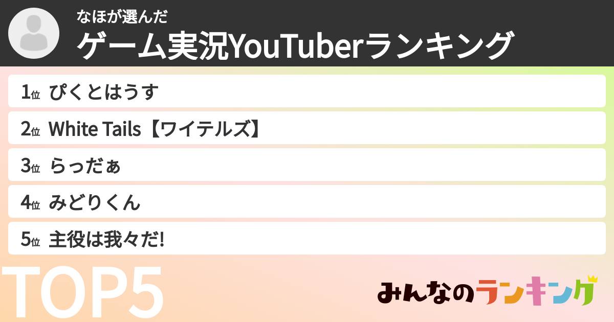 なほさんの「ゲーム実況YouTuberランキング」