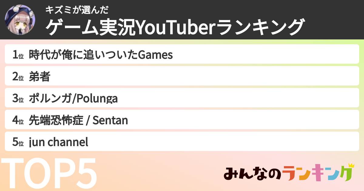 キズミさんの「ゲーム実況YouTuberランキング」