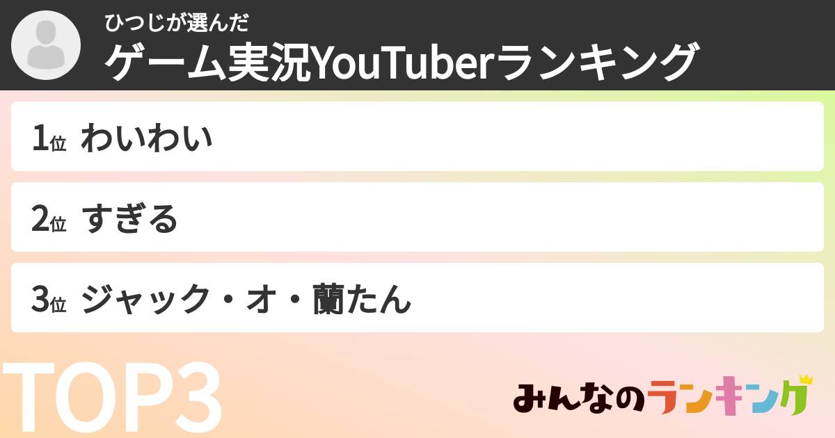 ひつじさんの「ゲーム実況YouTuberランキング」