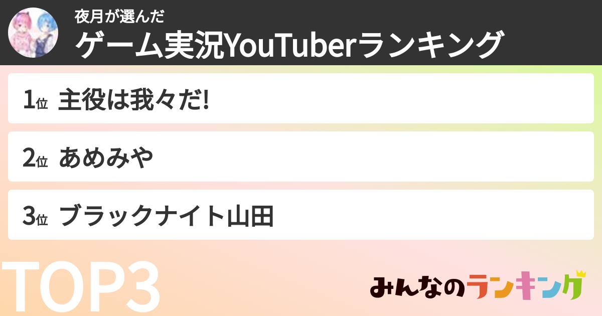 夜月さんの「ゲーム実況YouTuberランキング」