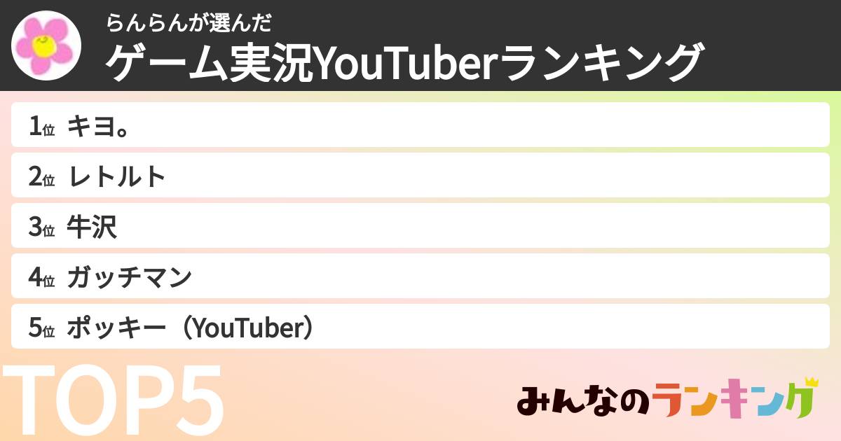 らんらんさんの「ゲーム実況YouTuberランキング」