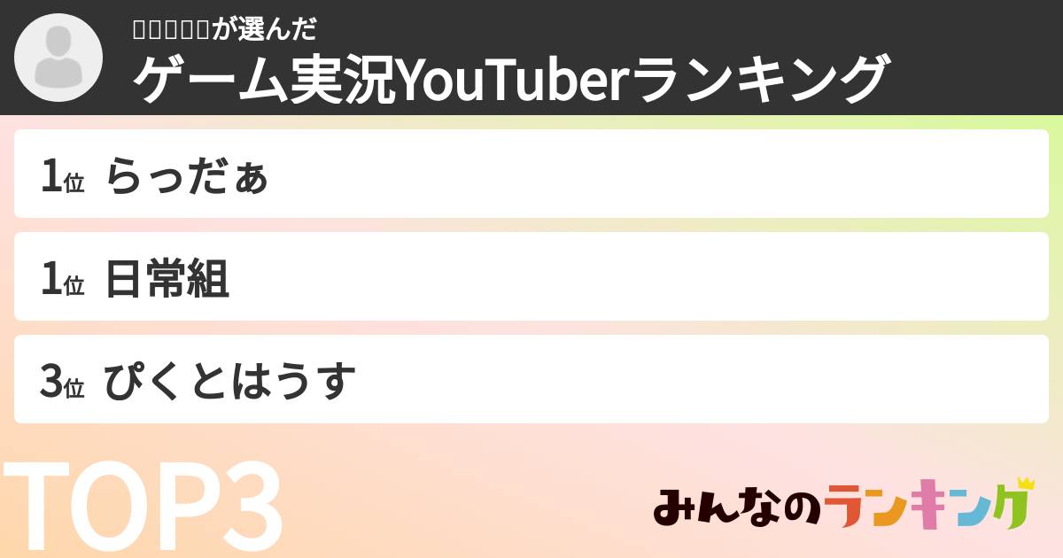 수비연🦊🐿さんの「ゲーム実況YouTuberランキング」