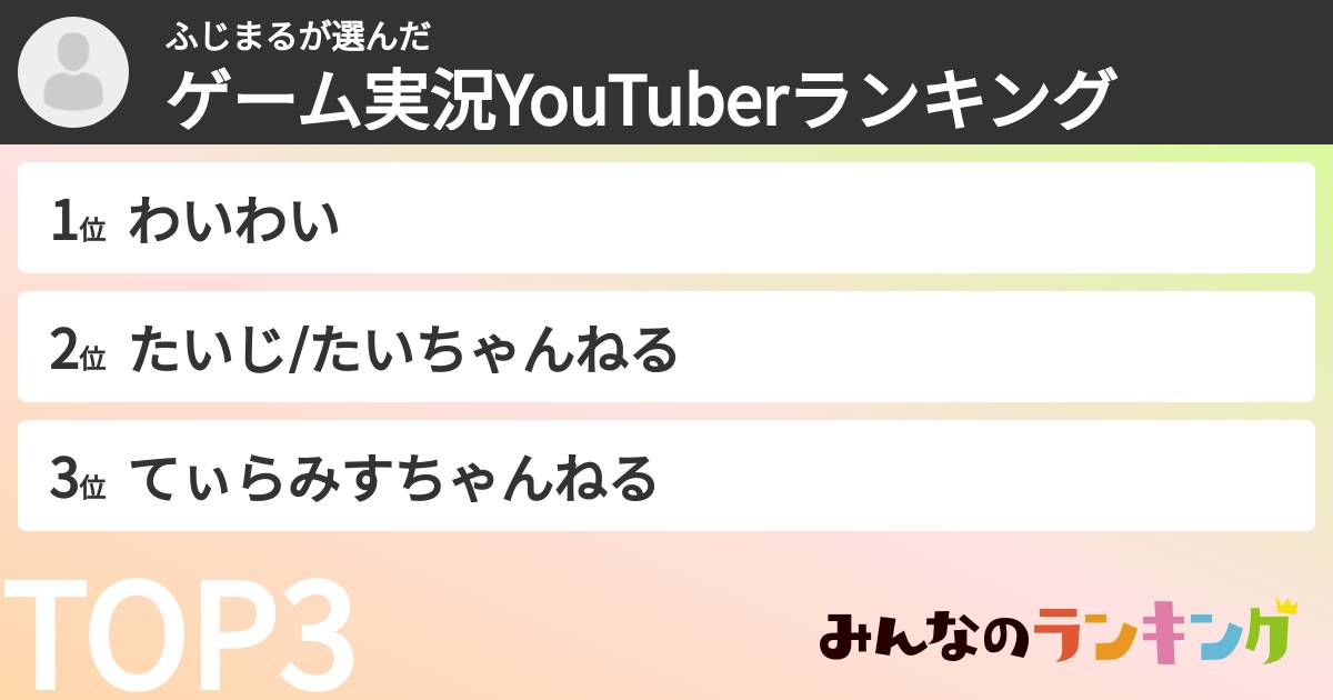 ふじまるさんの「ゲーム実況YouTuberランキング」