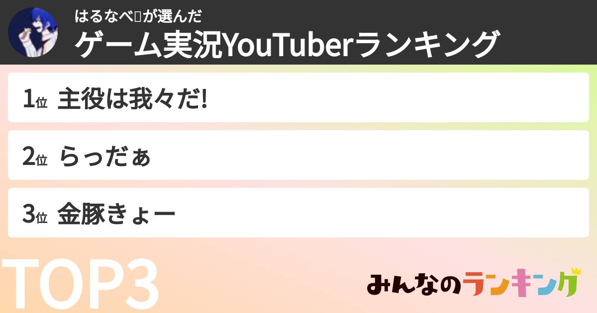 はるなべ🥳さんの「ゲーム実況YouTuberランキング」