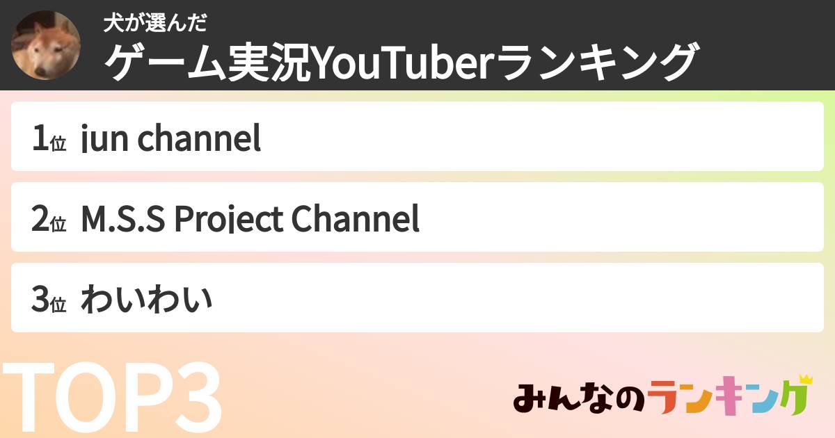 犬さんの「ゲーム実況YouTuberランキング」