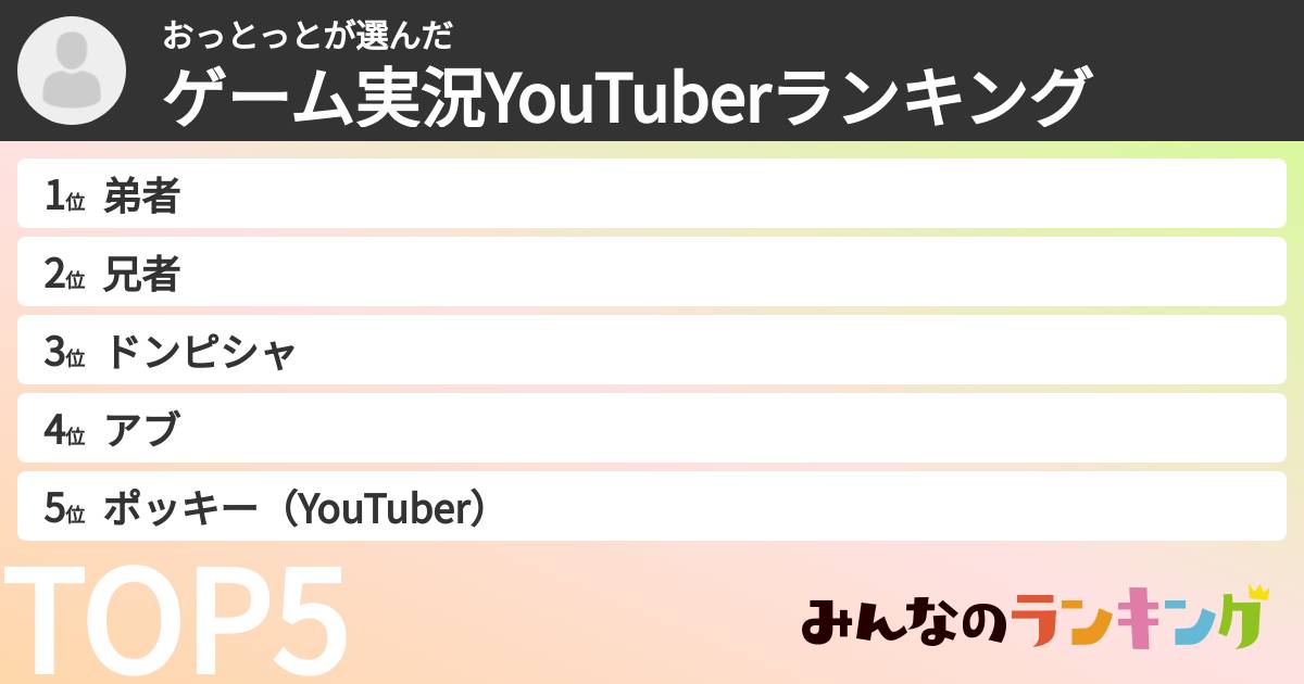 おっとっとさんの「ゲーム実況YouTuberランキング」
