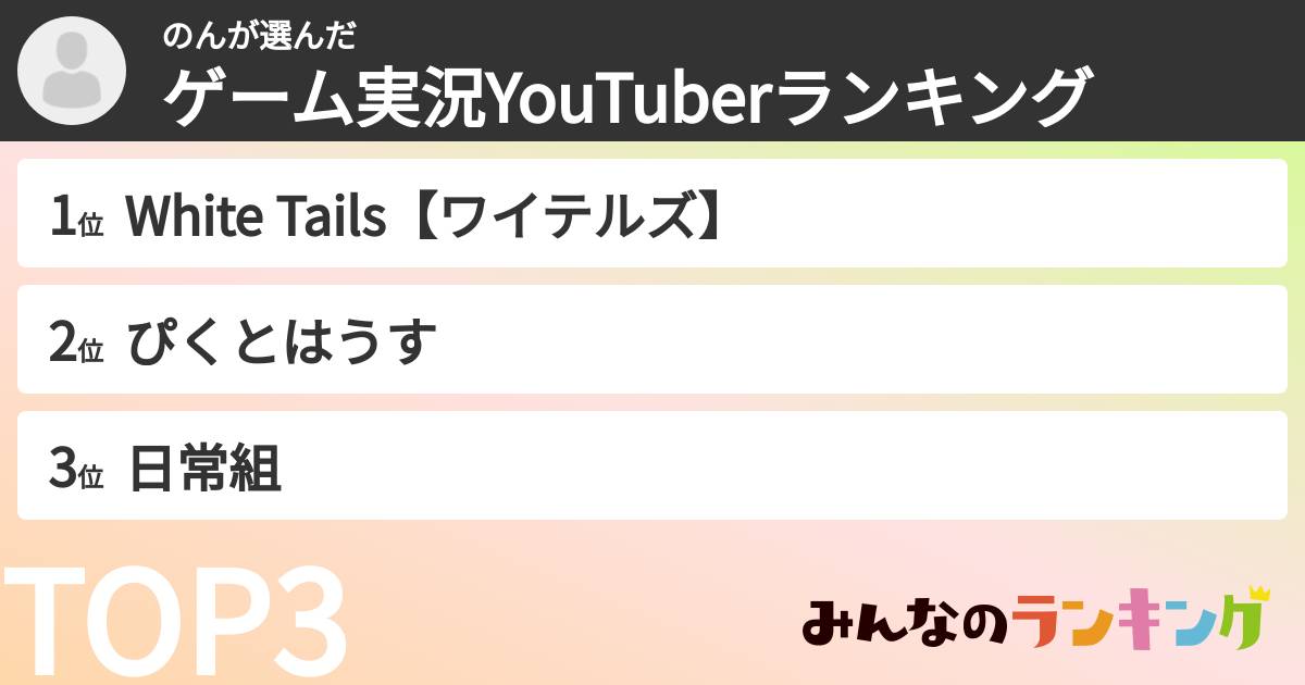 のんさんの「ゲーム実況YouTuberランキング」