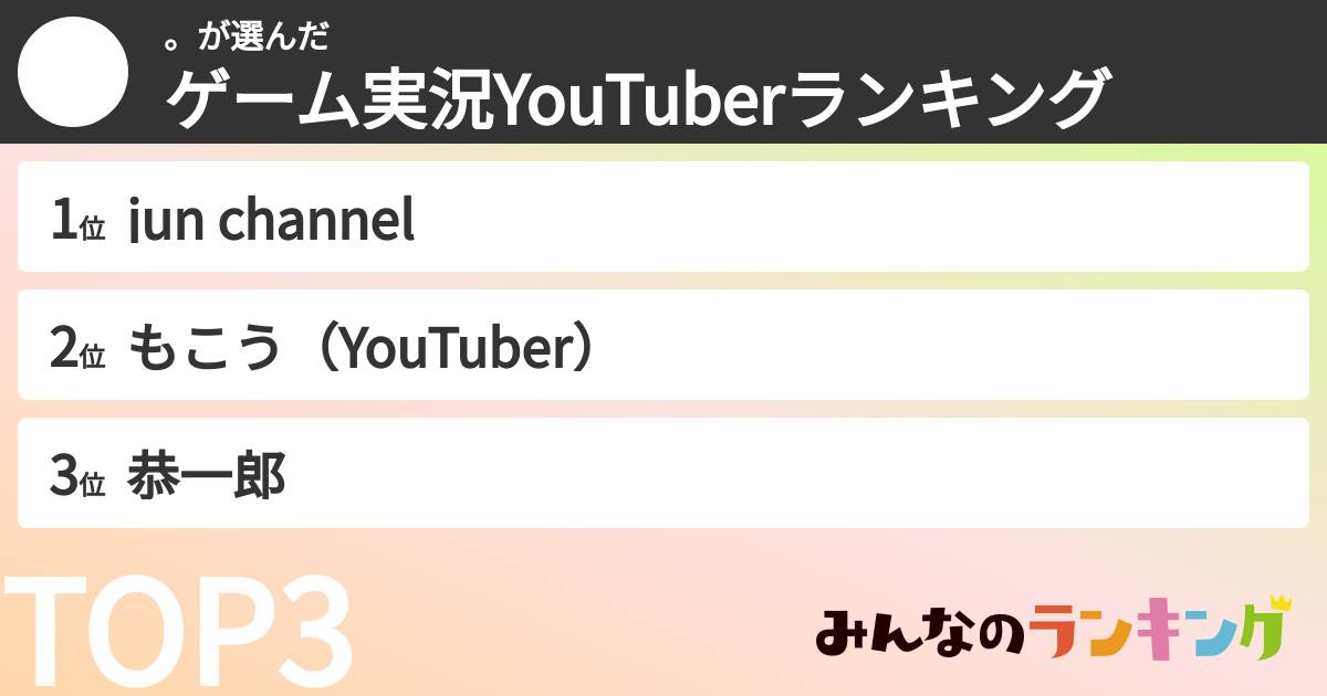 。さんの「ゲーム実況YouTuberランキング」