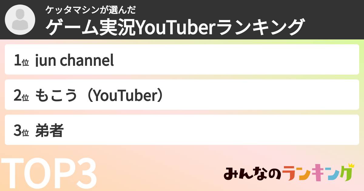 ケッタマシンさんの「ゲーム実況YouTuberランキング」