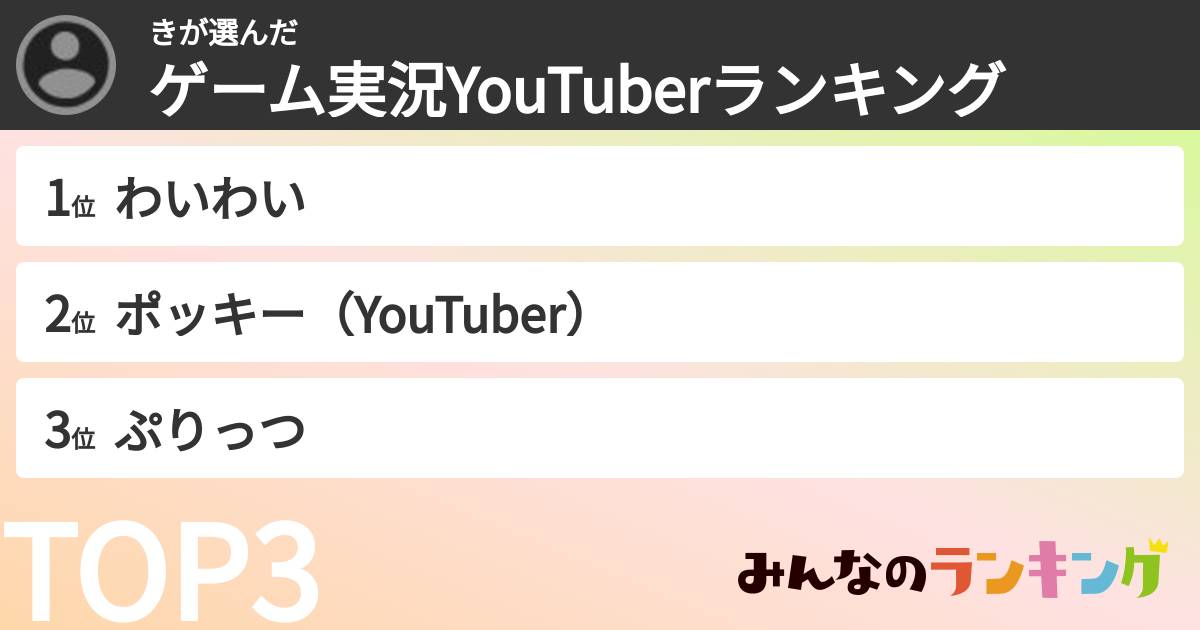 きさんの「ゲーム実況YouTuberランキング」