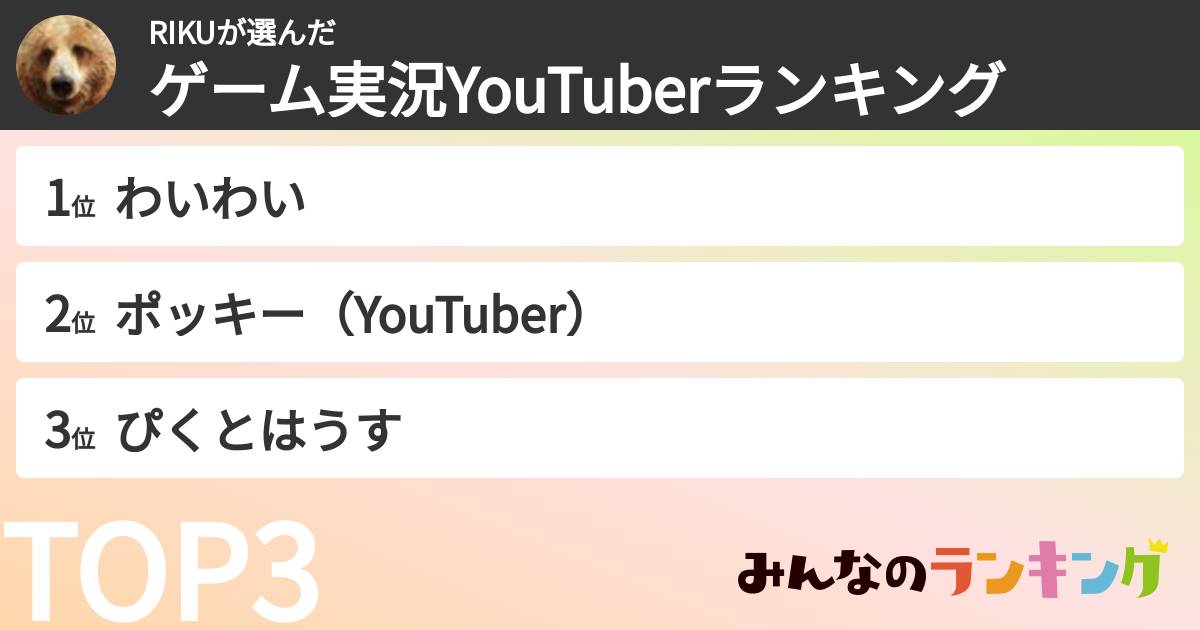 RIKUさんの「ゲーム実況YouTuberランキング」
