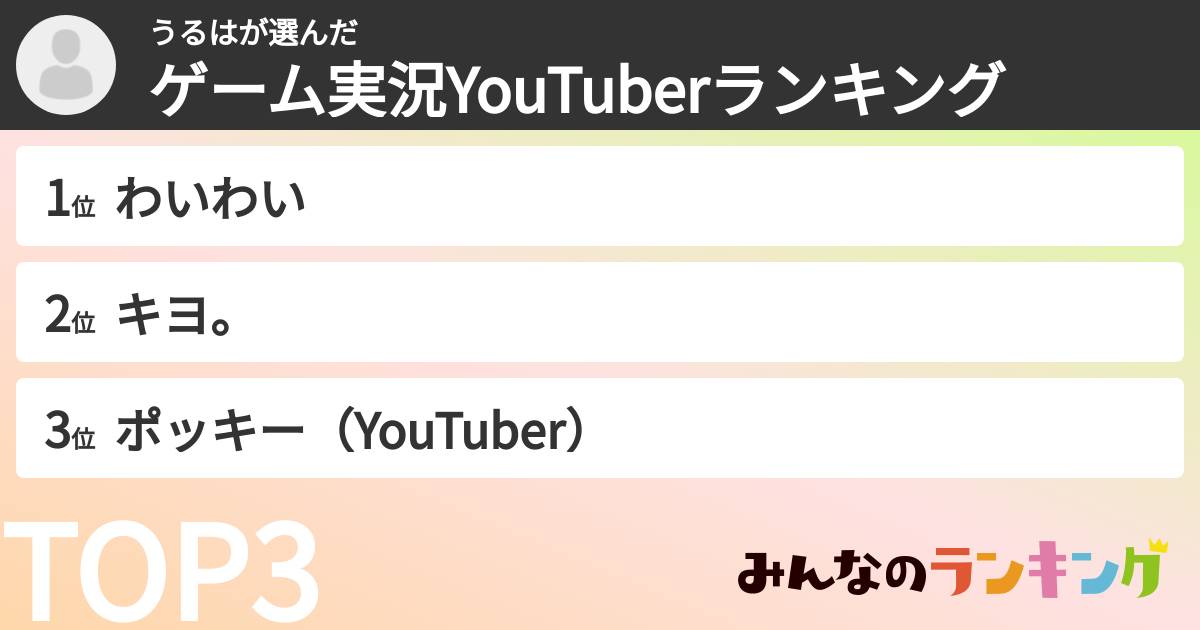 うるはさんの「ゲーム実況YouTuberランキング」