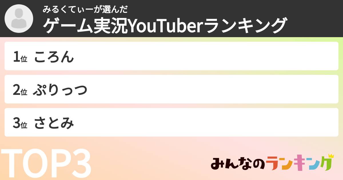 みるくてぃーさんの「ゲーム実況YouTuberランキング」