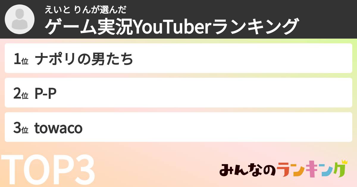 えいと りんさんの「ゲーム実況YouTuberランキング」