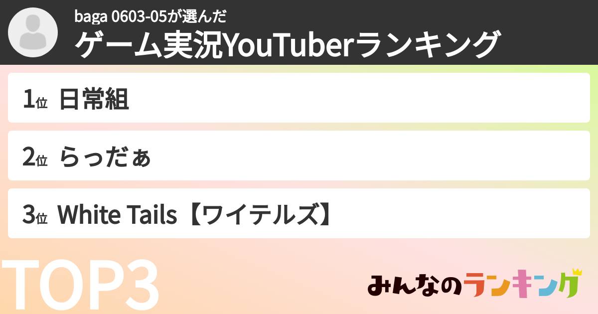 baga 0603-05さんの「ゲーム実況YouTuberランキング」