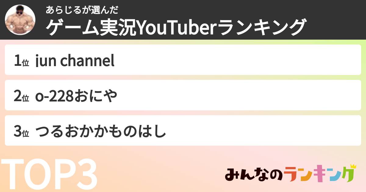 あらじるさんの「ゲーム実況YouTuberランキング」