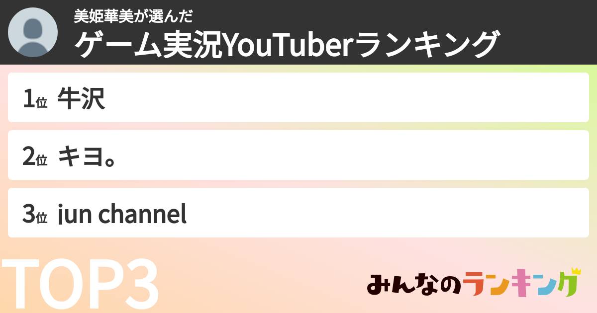 美姫華美さんの「ゲーム実況YouTuberランキング」