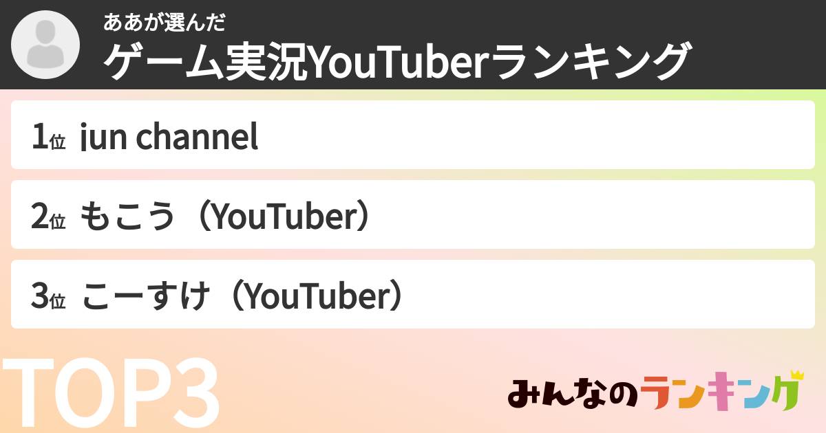 ああさんの「ゲーム実況YouTuberランキング」