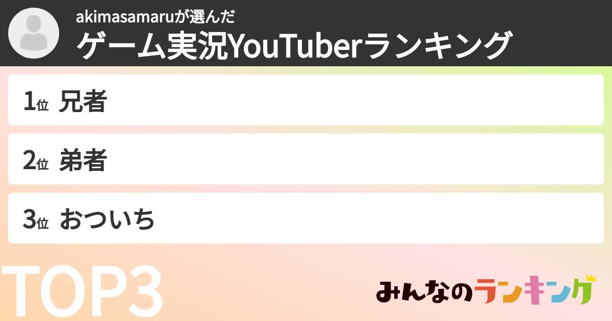 akimasamaruさんの「ゲーム実況YouTuberランキング」