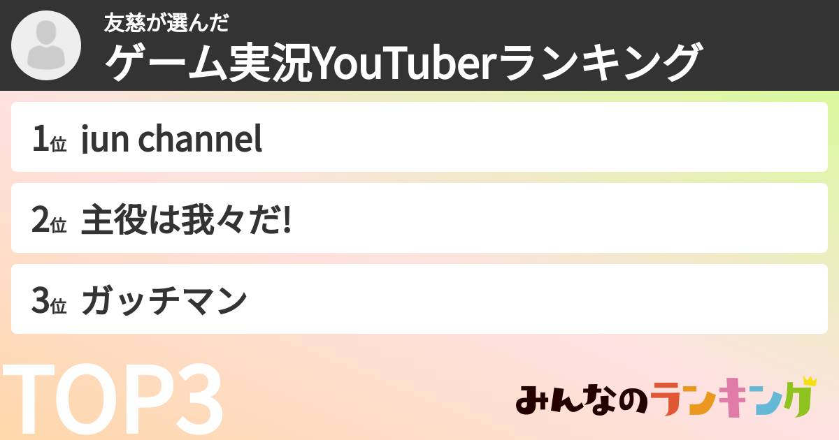 友慈さんの「ゲーム実況YouTuberランキング」