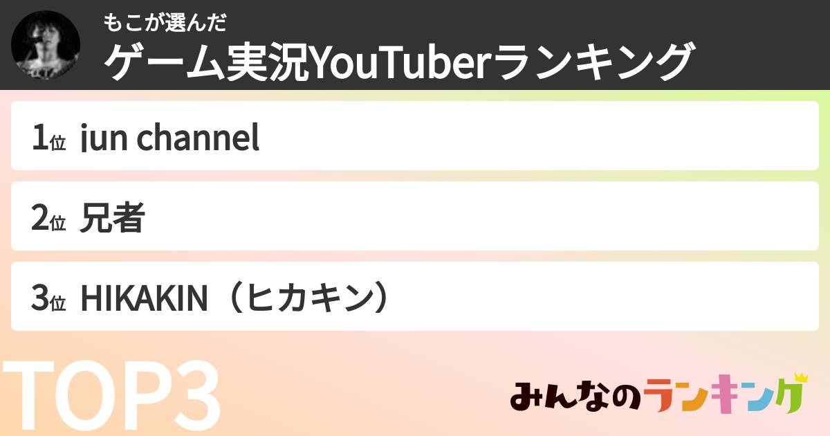 もこさんの「ゲーム実況YouTuberランキング」