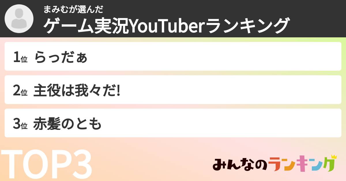 まみむさんの「ゲーム実況YouTuberランキング」