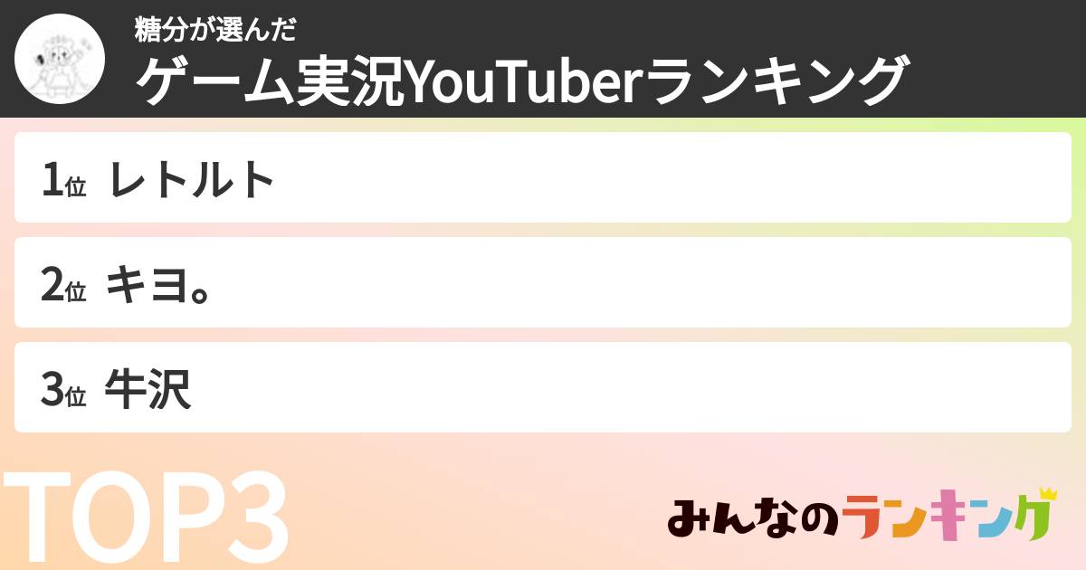 糖分さんの「ゲーム実況YouTuberランキング」