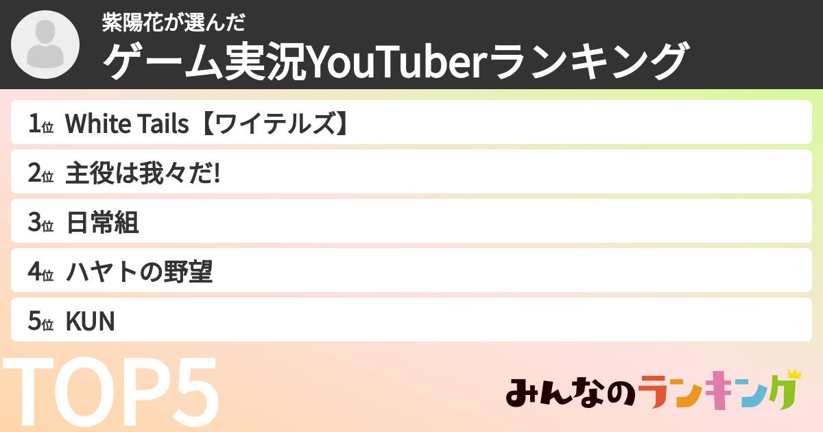 紫陽花さんの「ゲーム実況YouTuberランキング」