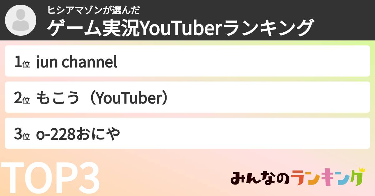 ヒシアマゾンさんの「ゲーム実況YouTuberランキング」