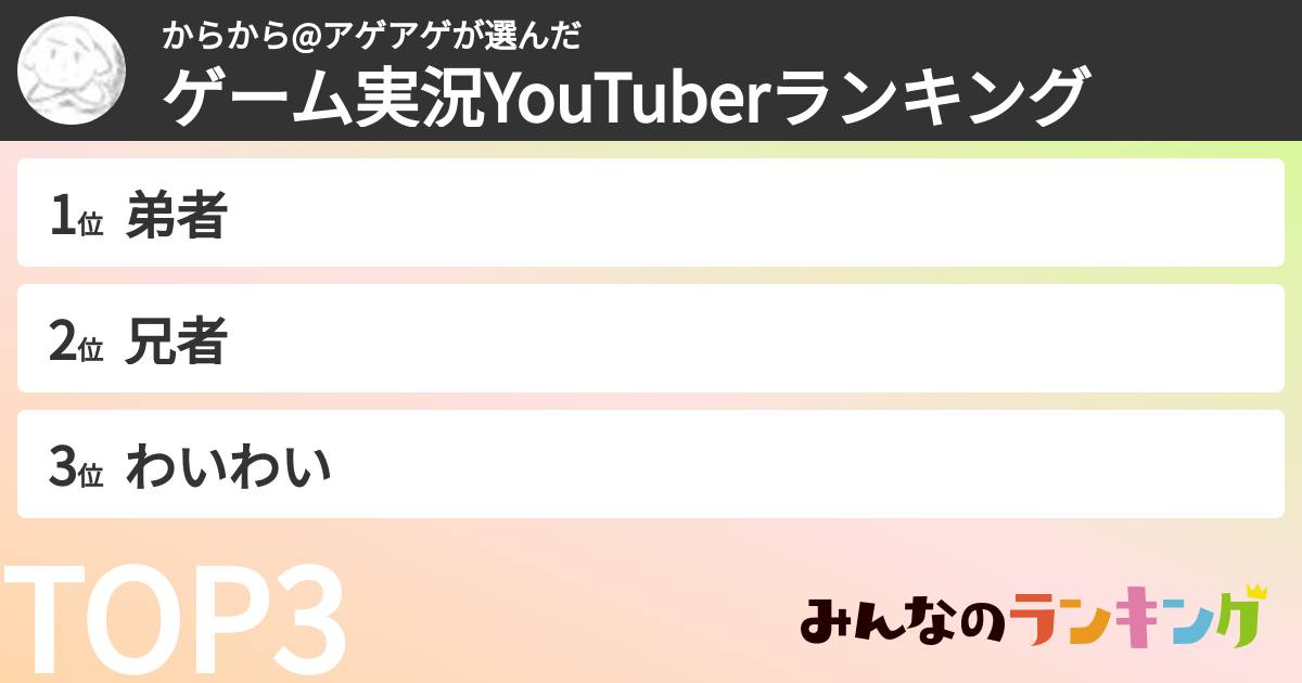 からから@アゲアゲさんの「ゲーム実況YouTuberランキング」