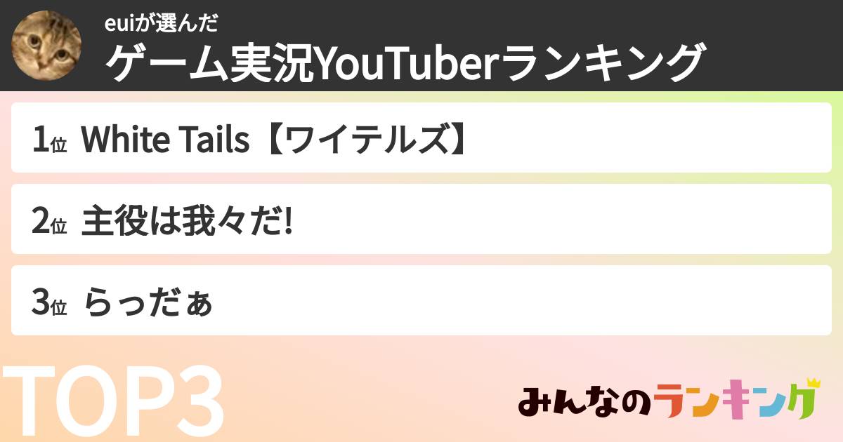euiさんの「ゲーム実況YouTuberランキング」
