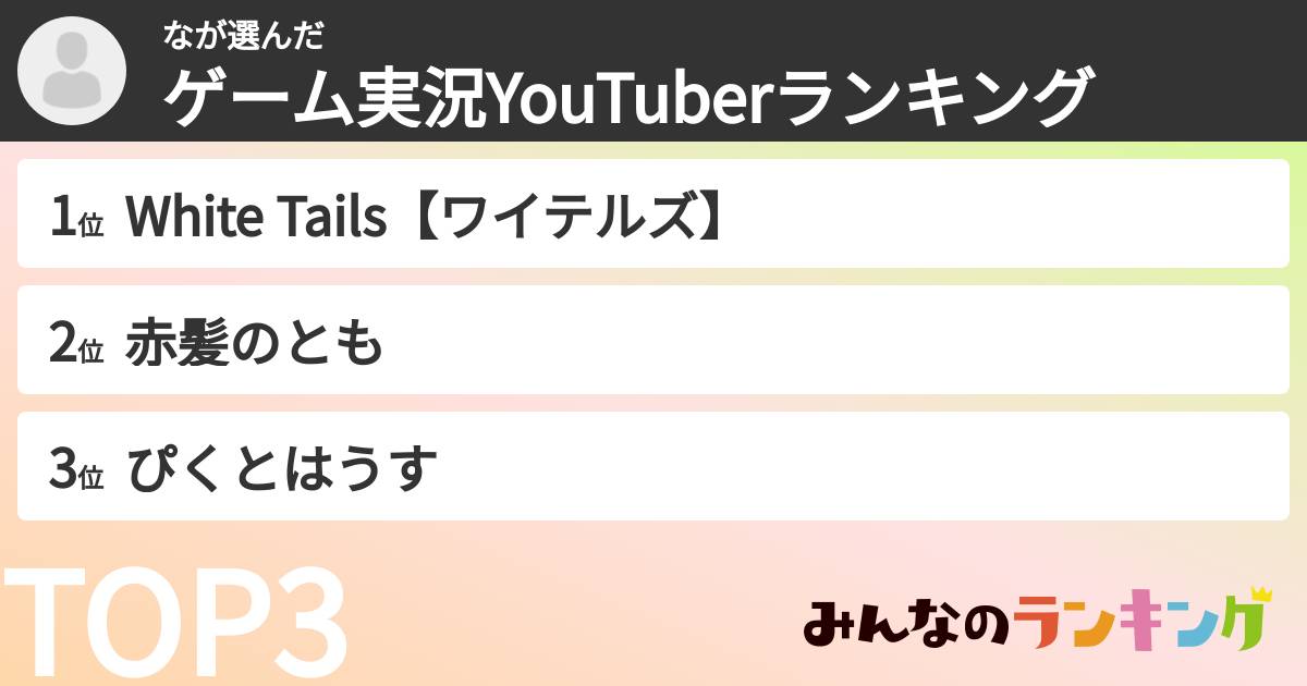 なさんの「ゲーム実況YouTuberランキング」