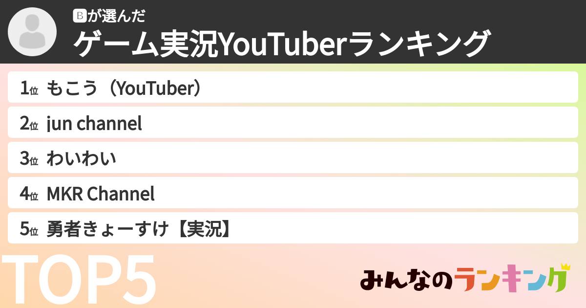 🅱️さんの「ゲーム実況YouTuberランキング」