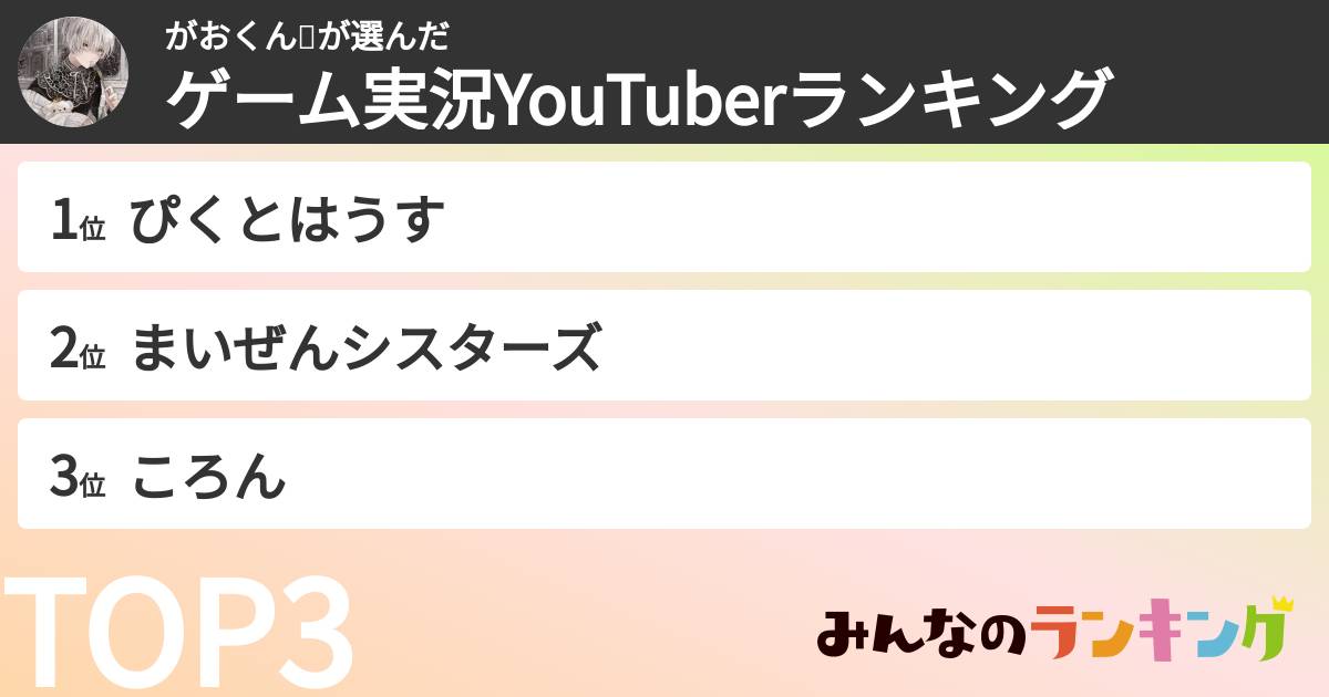がおくん👾さんの「ゲーム実況YouTuberランキング」