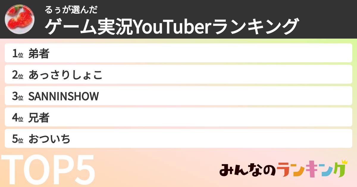 るぅさんの「ゲーム実況YouTuberランキング」