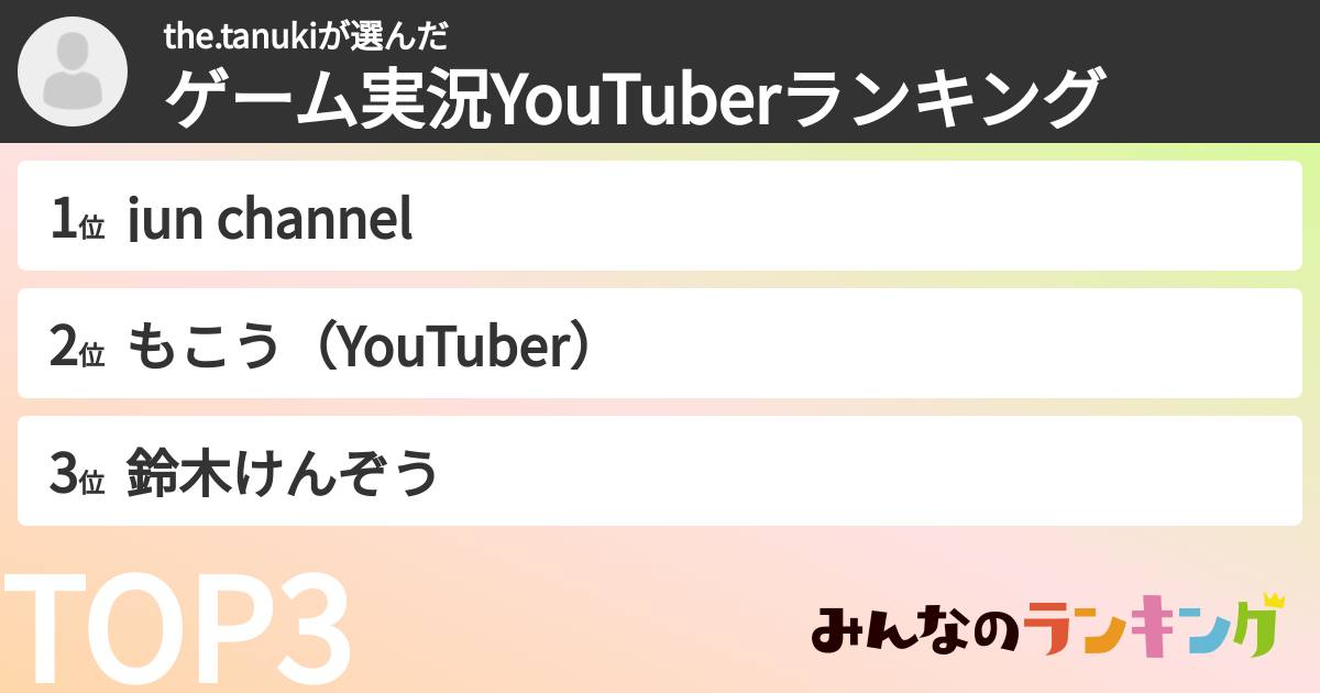 the.tanukiさんの「ゲーム実況YouTuberランキング」