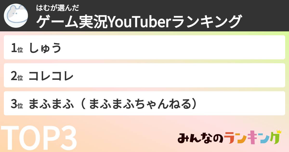はむさんの「ゲーム実況YouTuberランキング」