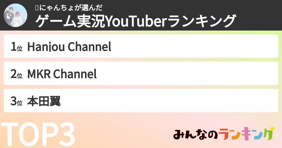 ㅤにゃんちょさんの「ゲーム実況YouTuberランキング」