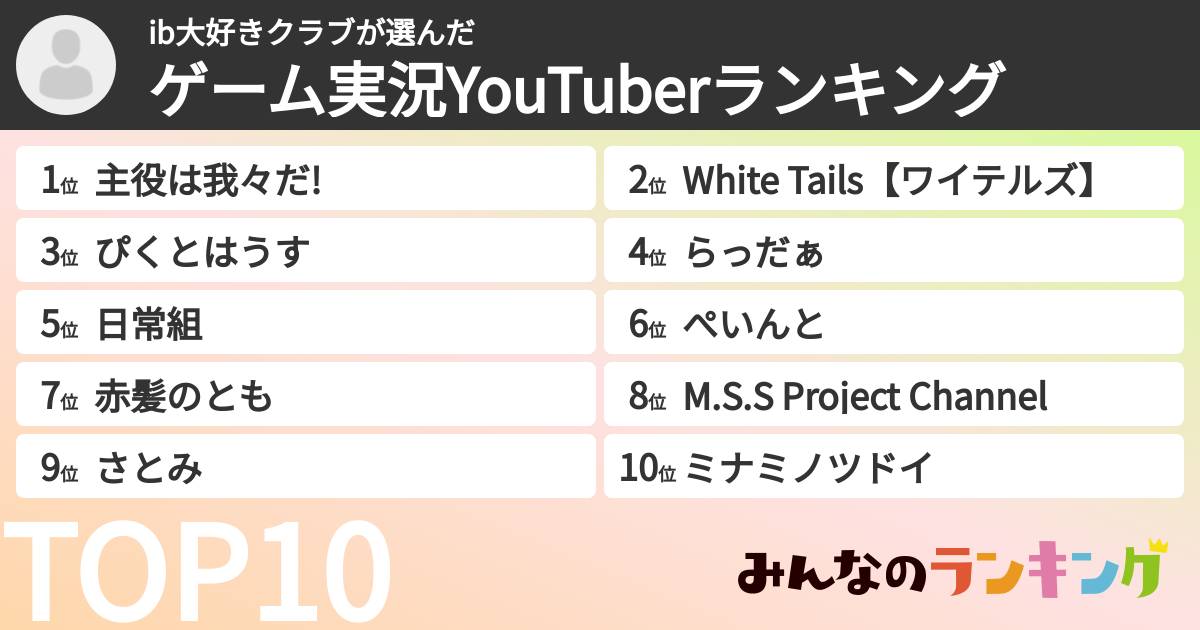 ib大好きクラブさんの「ゲーム実況YouTuberランキング」