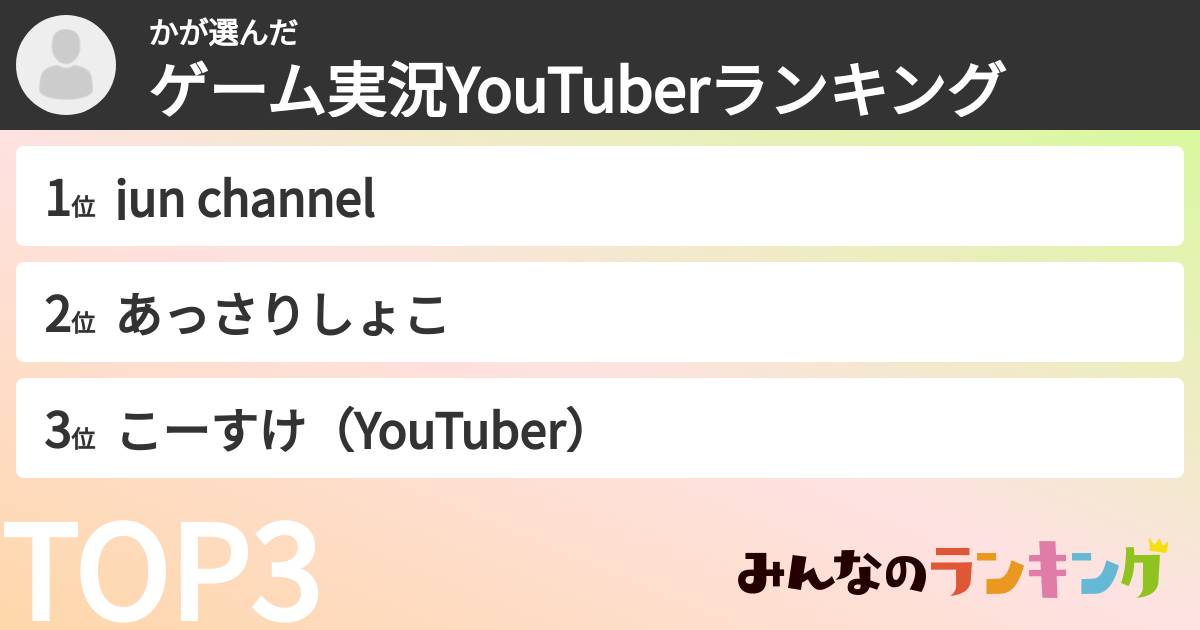 かさんの「ゲーム実況YouTuberランキング」