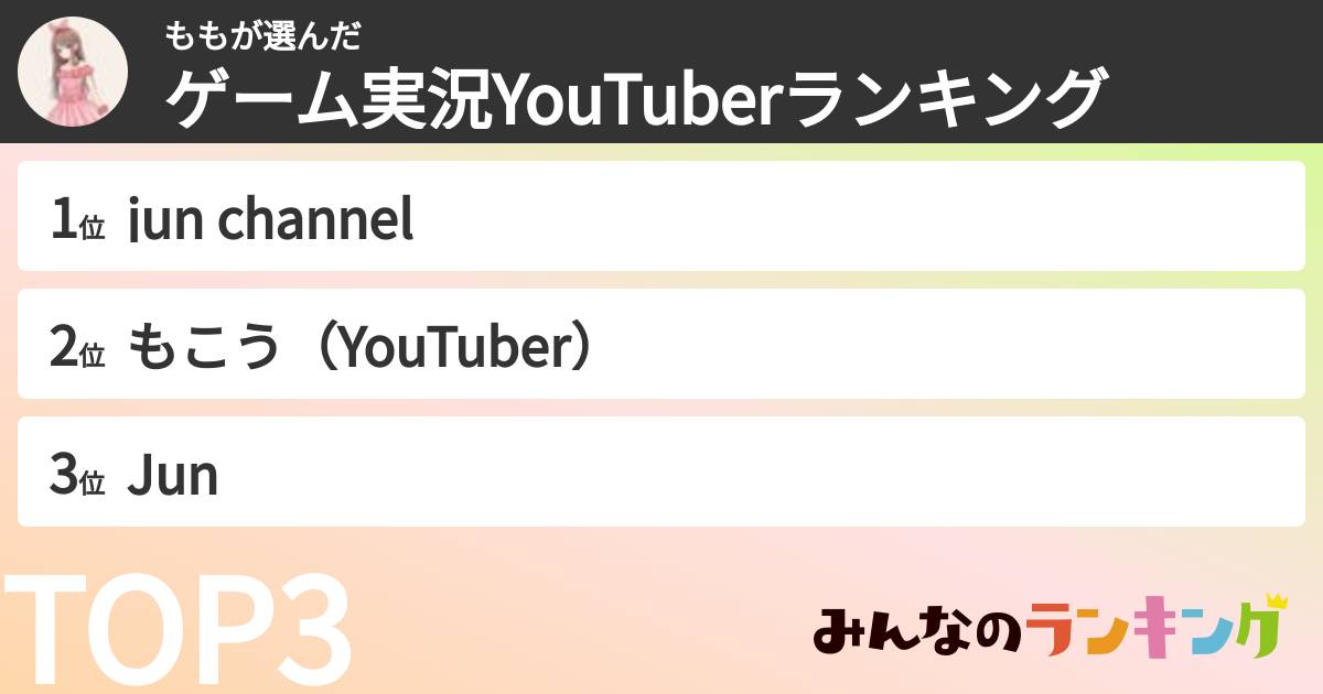 ももさんの「ゲーム実況YouTuberランキング」