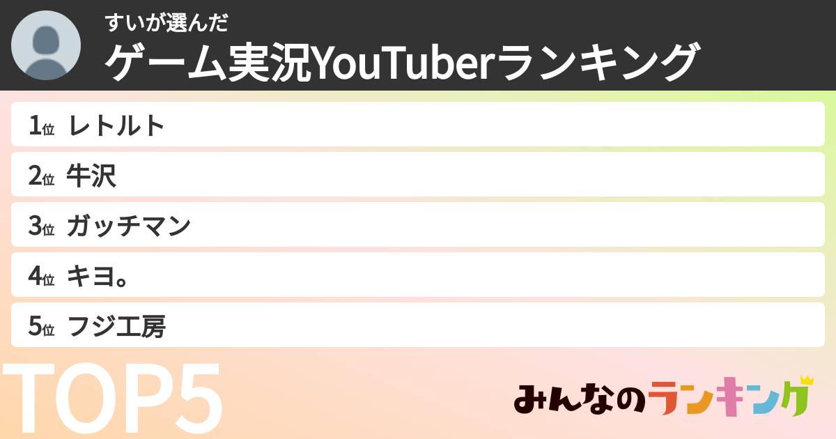 すいさんの「ゲーム実況YouTuberランキング」