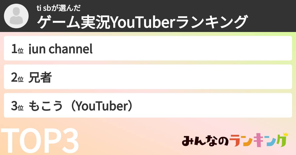 ti sbさんの「ゲーム実況YouTuberランキング」