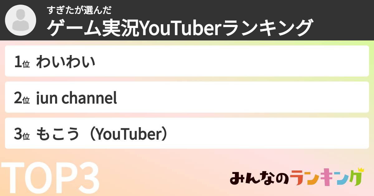すぎたさんの「ゲーム実況YouTuberランキング」