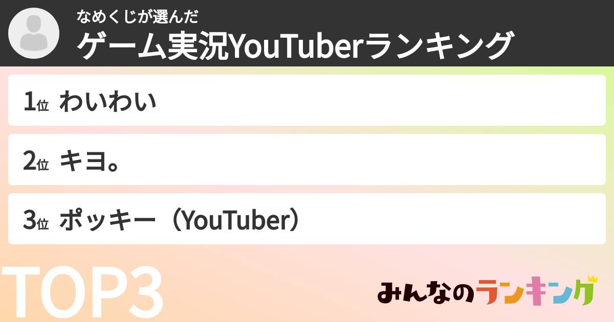 なめくじさんの「ゲーム実況YouTuberランキング」