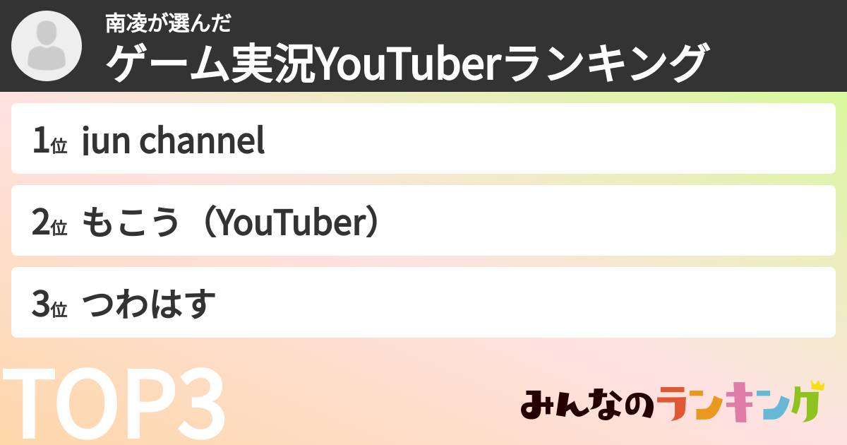 南凌さんの「ゲーム実況YouTuberランキング」