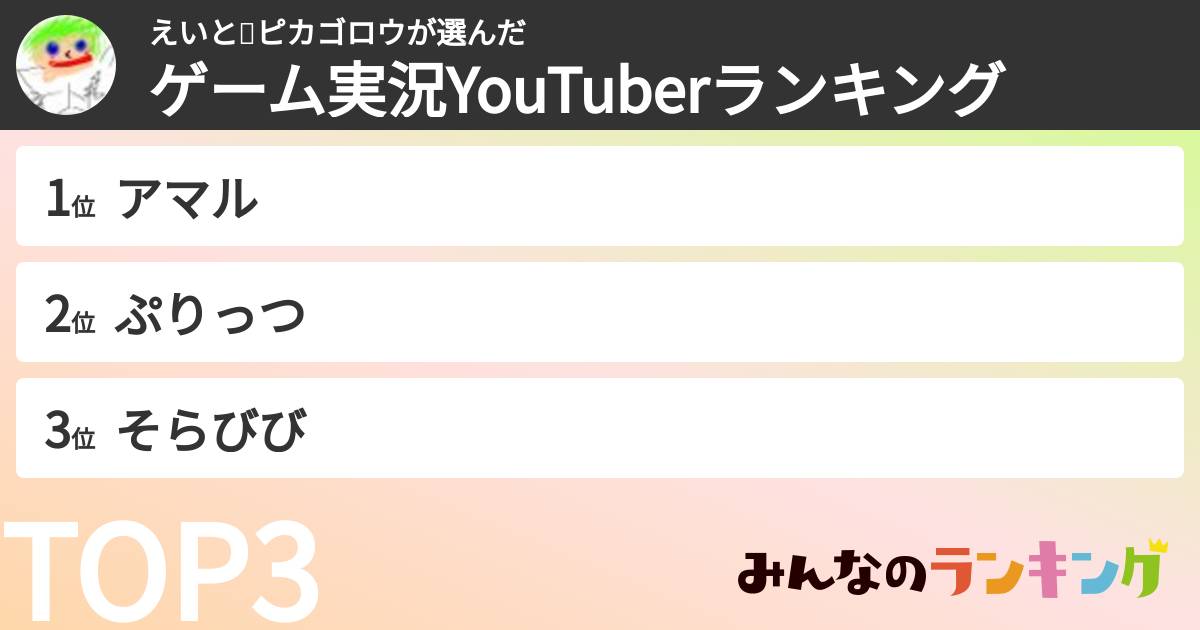 えいと🎸ピカゴロウさんの「ゲーム実況YouTuberランキング」
